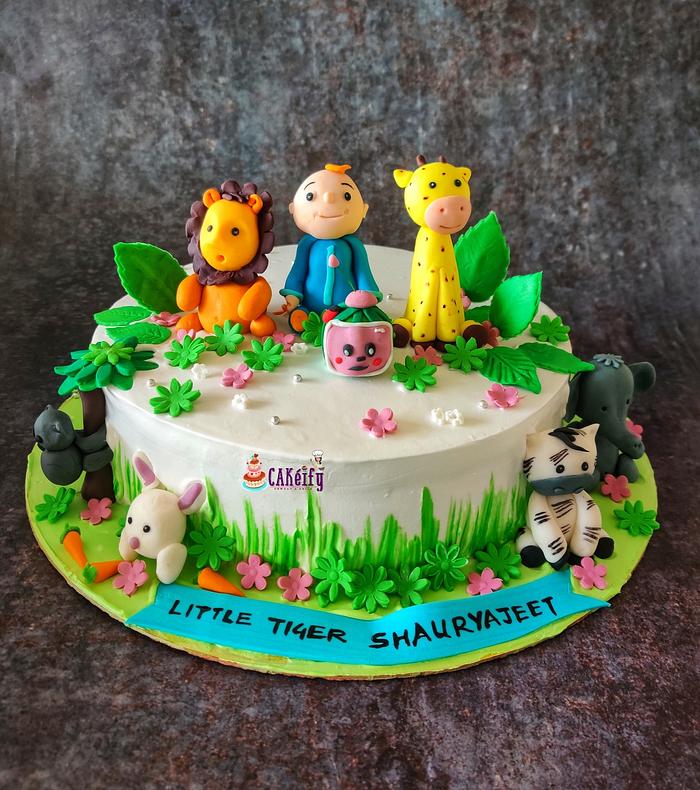 Cute cocomelon and animal theme cake
