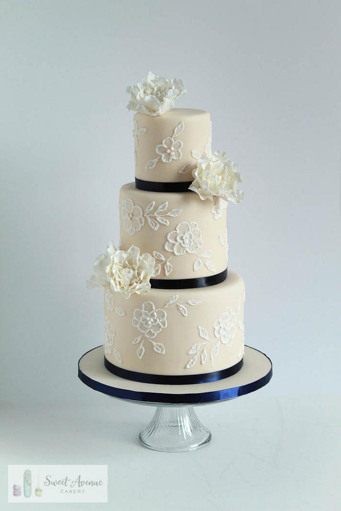 Vintage Lace Wedding Cake - Sweet Avenue Cakery