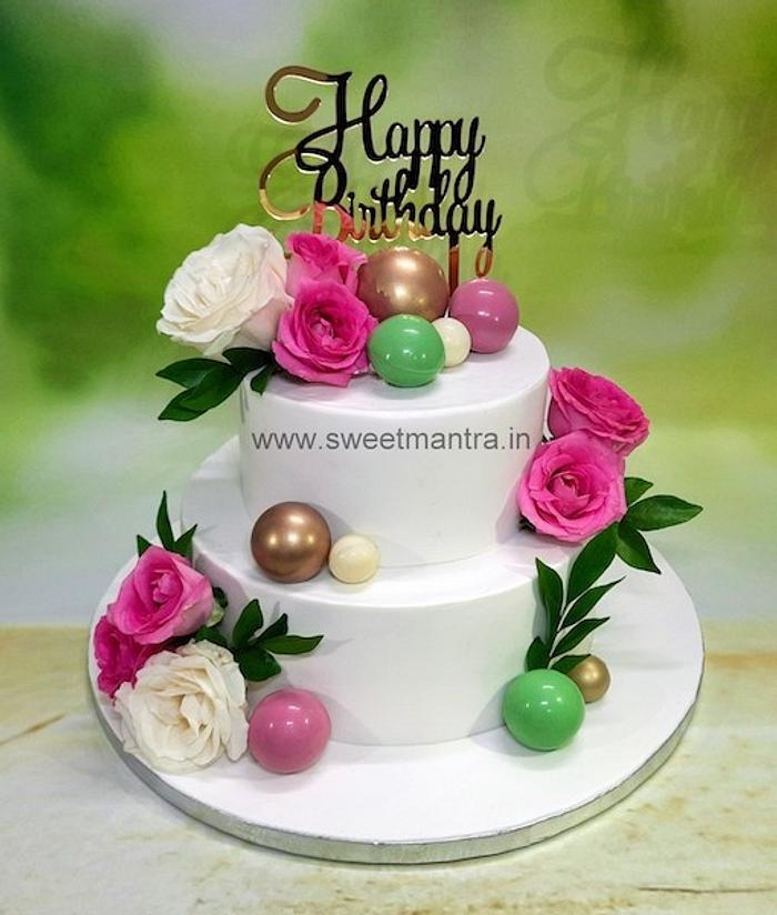 2 tier Special cake with flowers for Mom's 60th birthday - CakesDecor