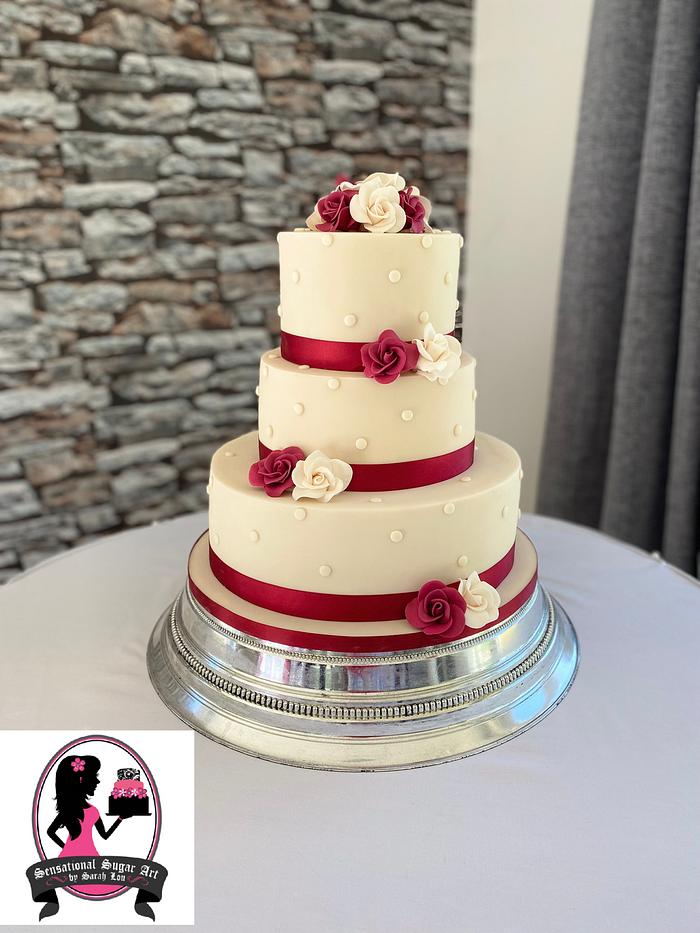Red and Ivory wedding cake