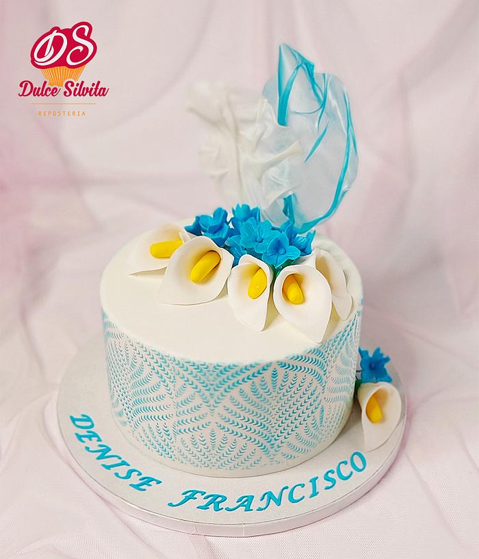 Wedding cake with calla lilies