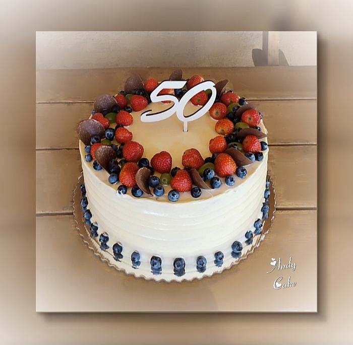 Birthday cake with fresh fruits 