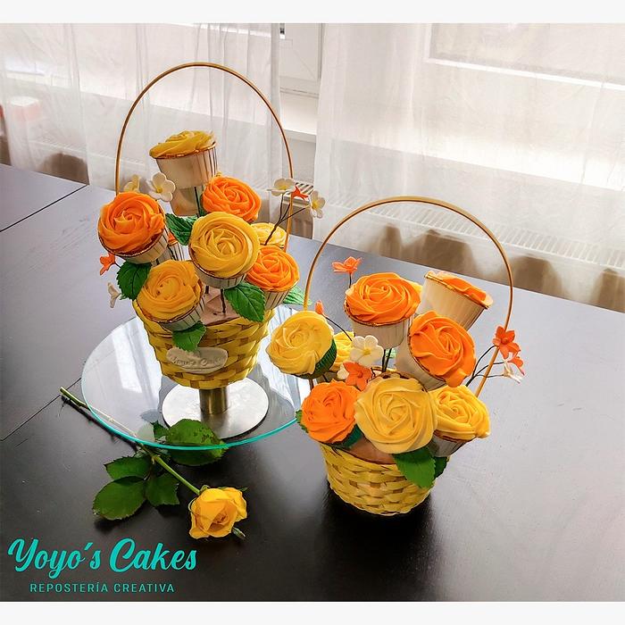 Cupcakes canasta de Flores