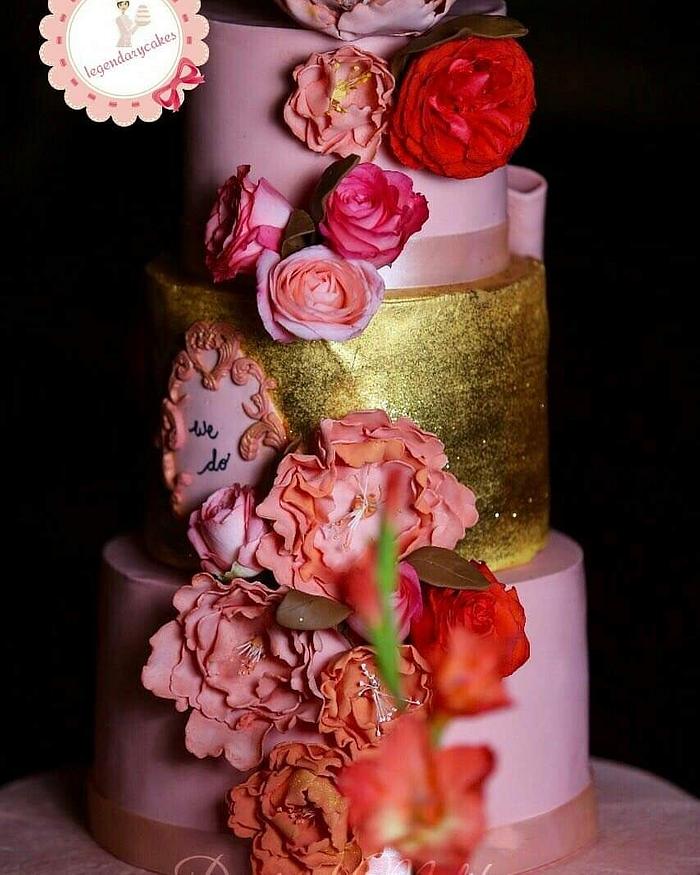 Peach vintage Wedding cake by Occasions❤️❤️