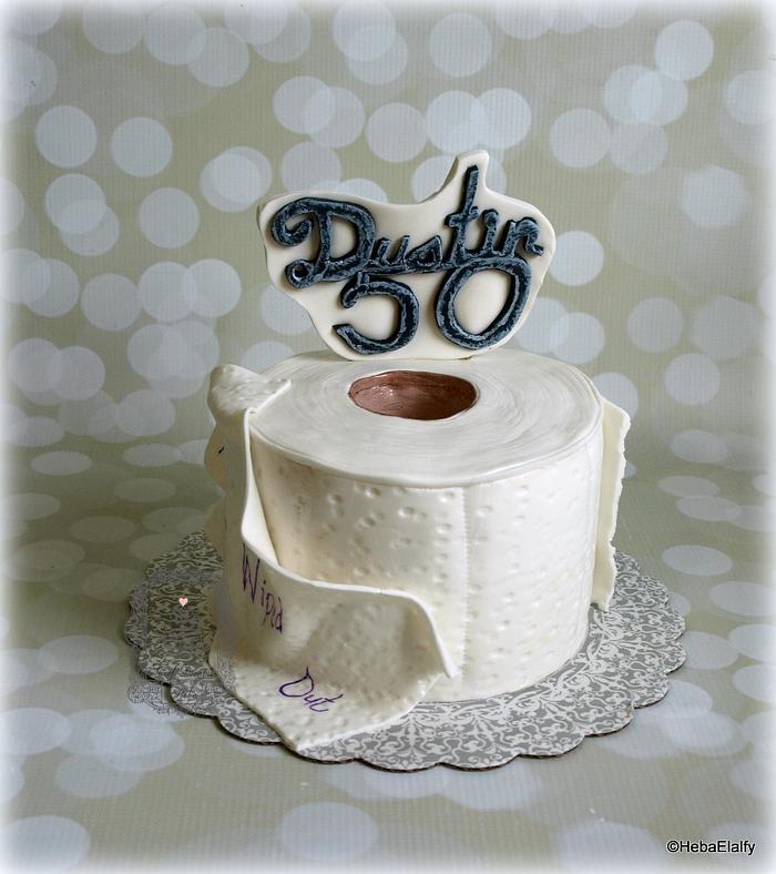 Dustin's toilet paper roll birthday cake.