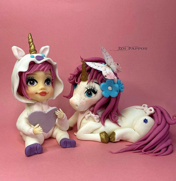 Baby girl and Unicorn cake toppers