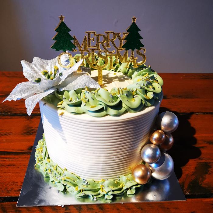 Christmas cake white green silver