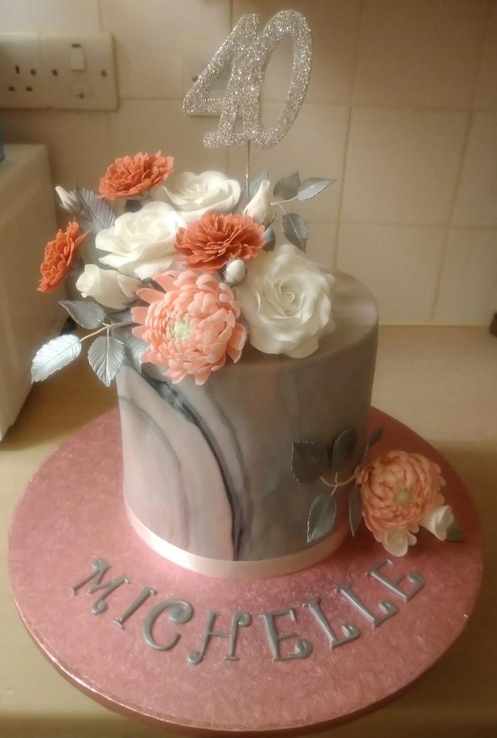 Grey and pink marble with flowers 