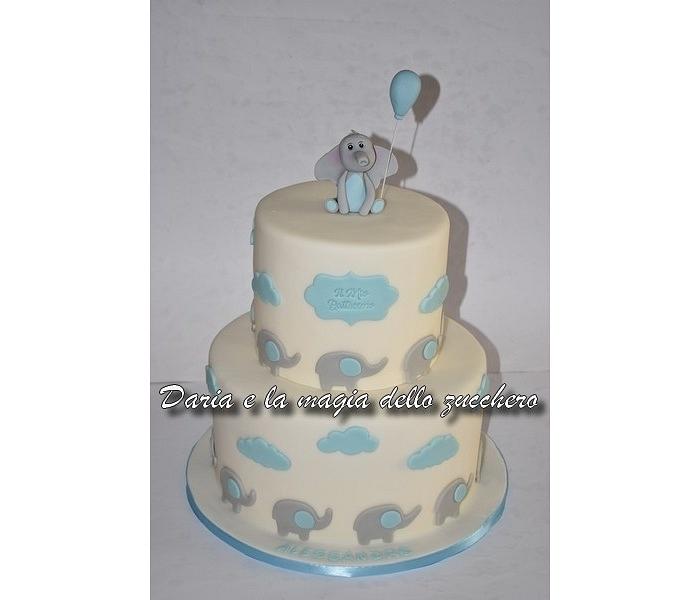 Baby elephant baptism cake