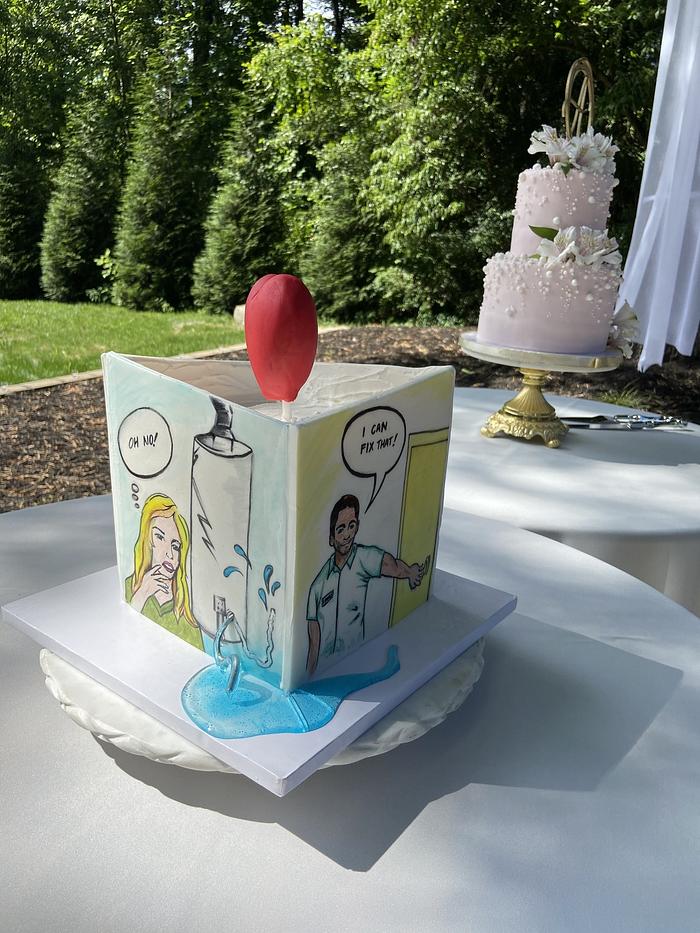 Pop art groom’s cake that tells a story!