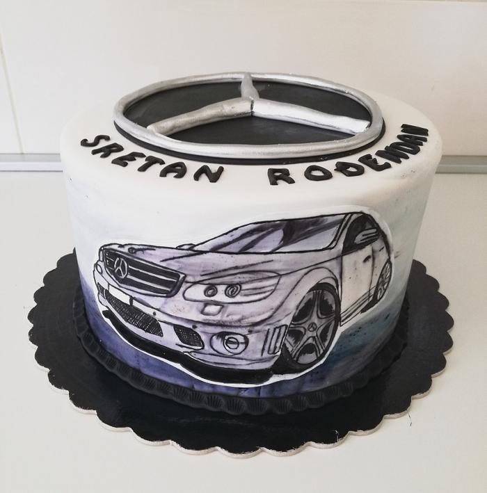 Hand painted Mercedes cake 
