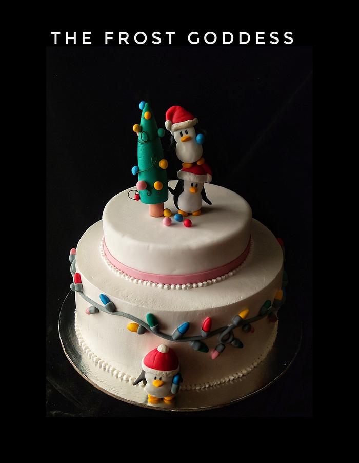 Christmas penguin cake