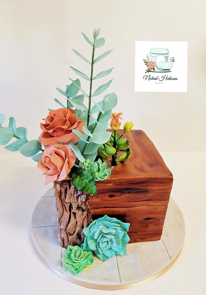 Succulent and roses