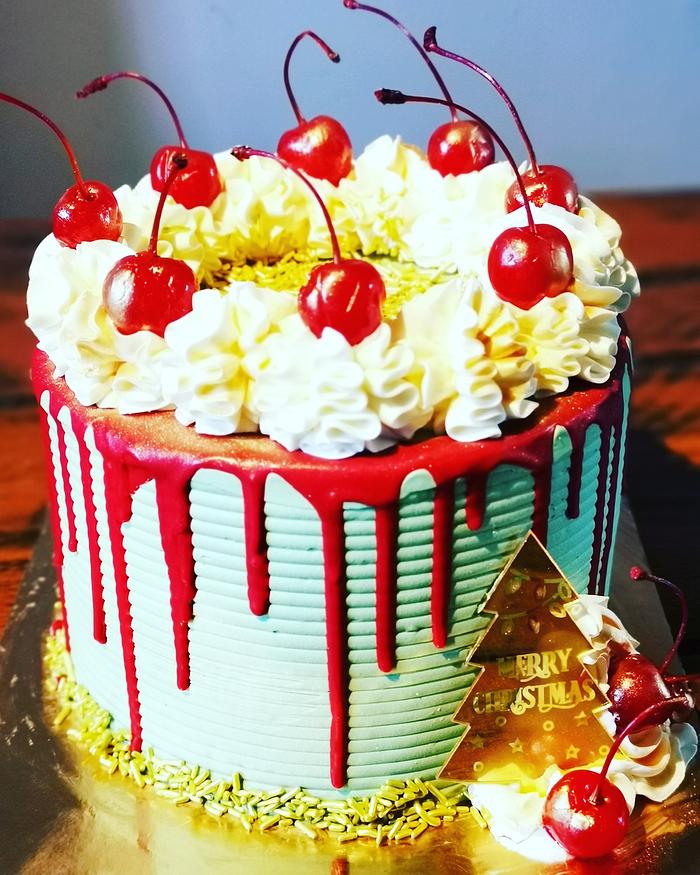 Christmas cake with marichino cherries