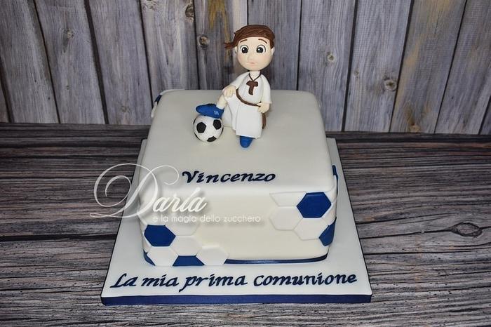 First communion cake soccer themed