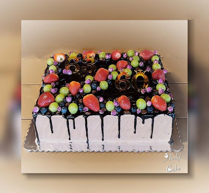 Birthday cake with fresh fruits 