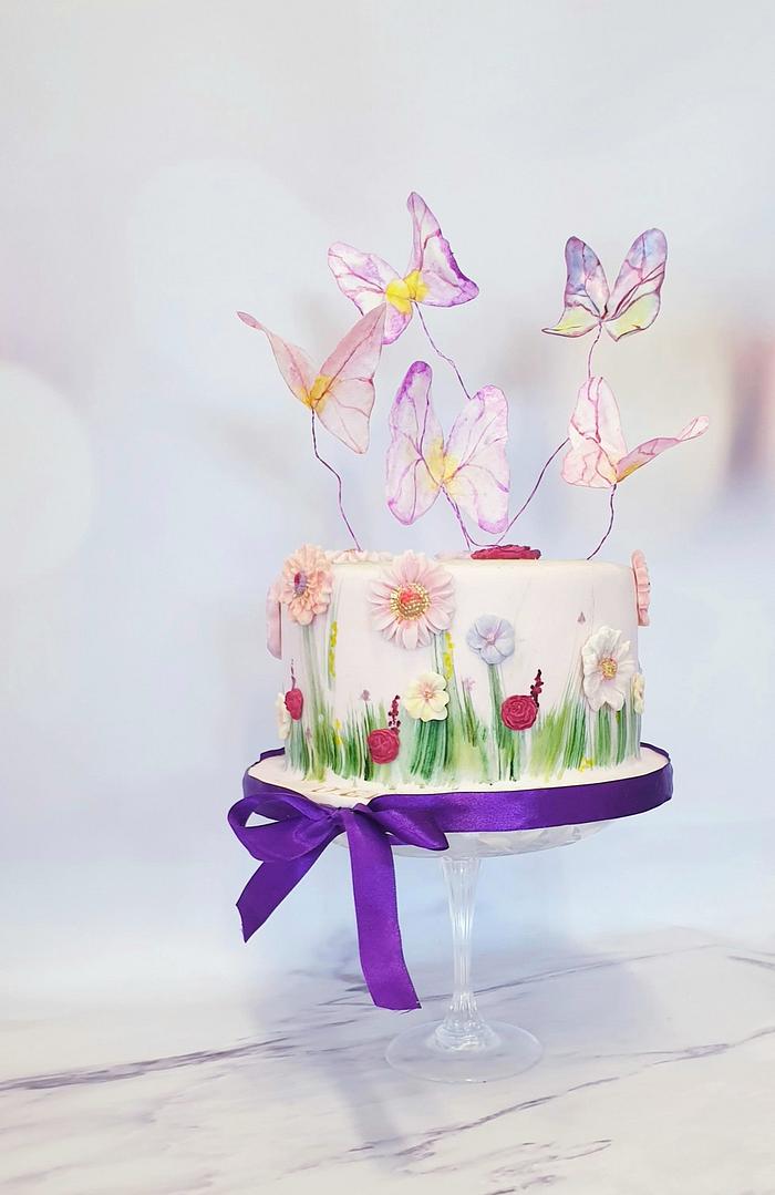 Flowercake and butterflies