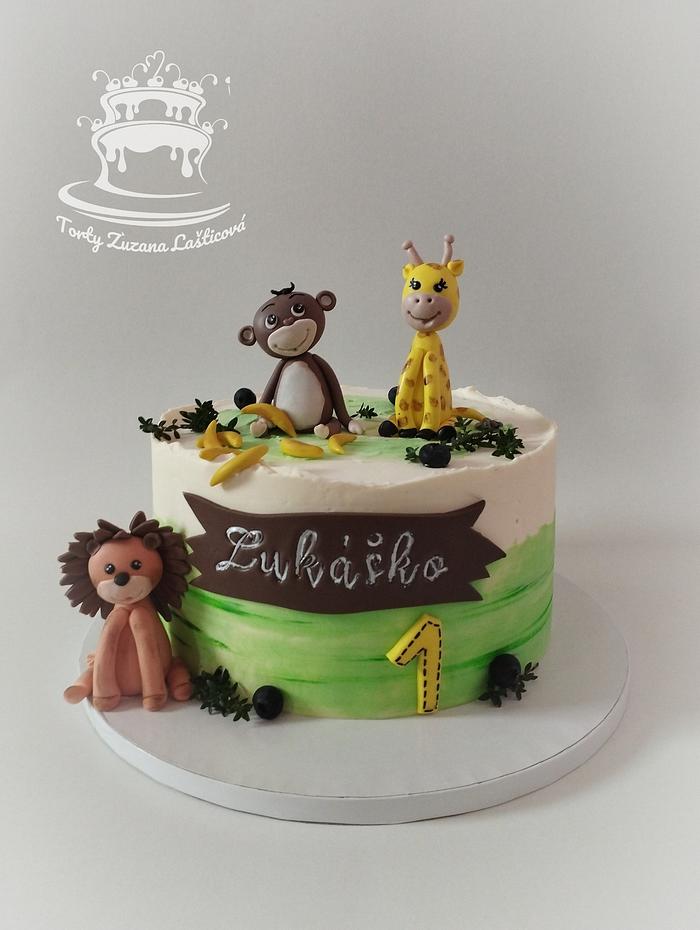 Animal cake for 1st birthday 