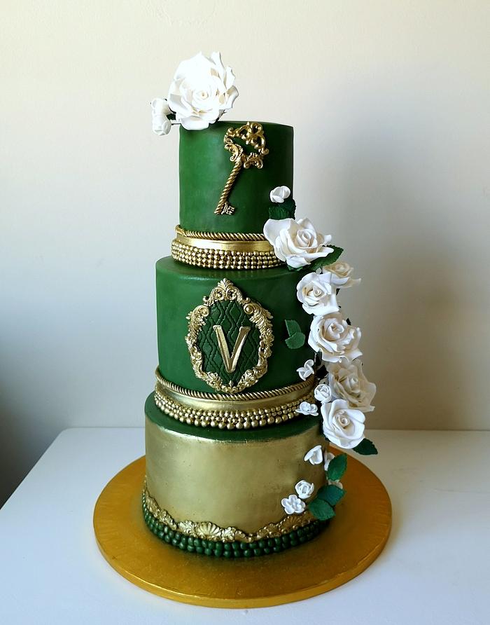 Wedding green gold cake