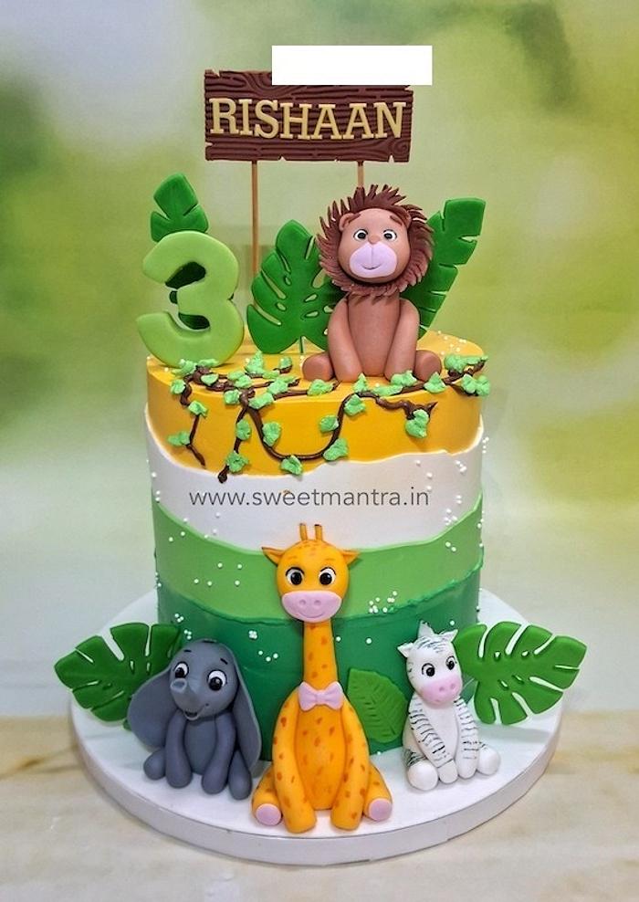 Animals cake in whipped cream for boy