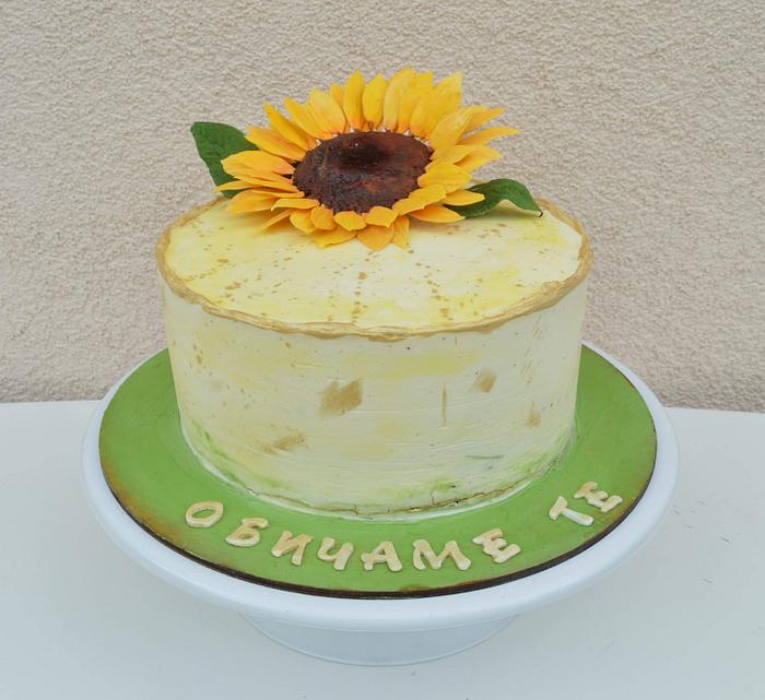 Sunflower gum paste flower on cake