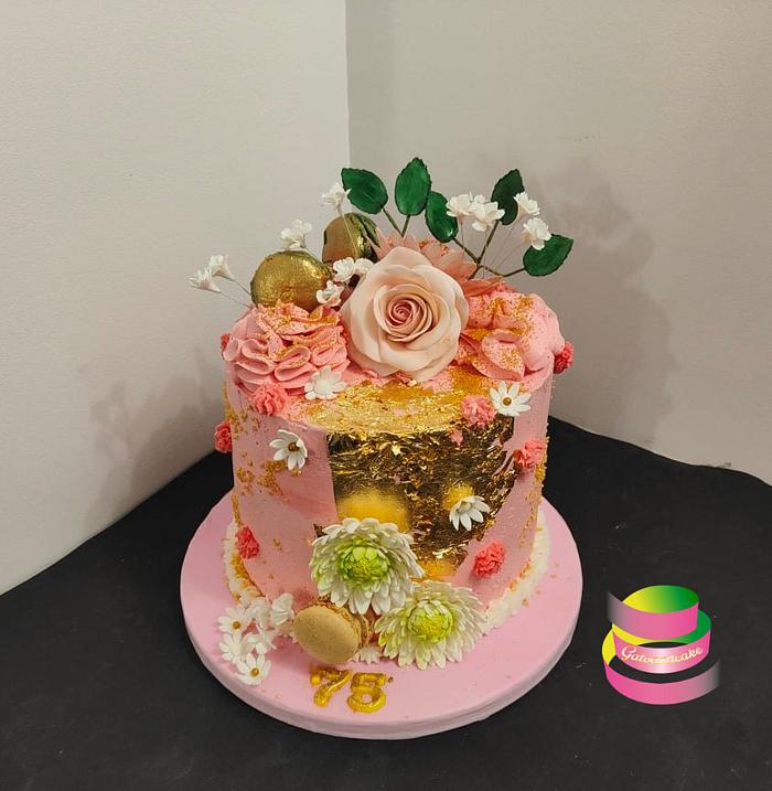 Gold floral birthday cake