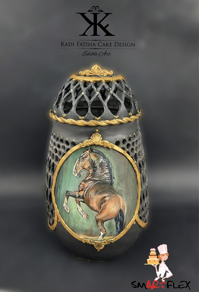 Sugar vase with handpainted horses