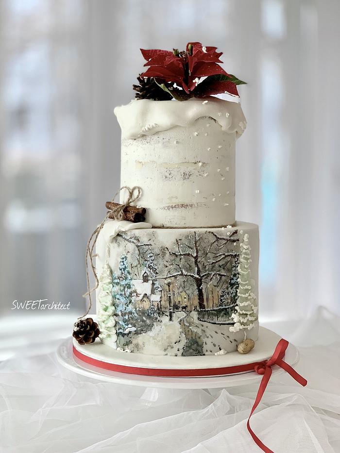 Watercolor christmas cake Clipart - Ai SVG Design