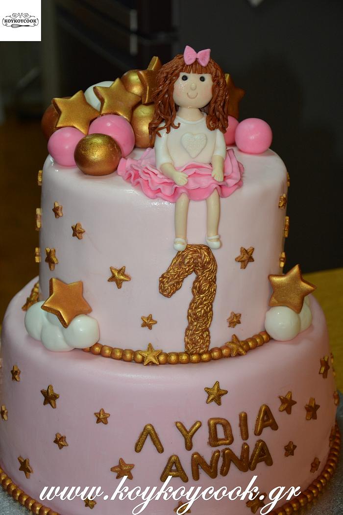 2 TIER PINK&GOLD CAKE FOR HER FIRST BIRTHDAY