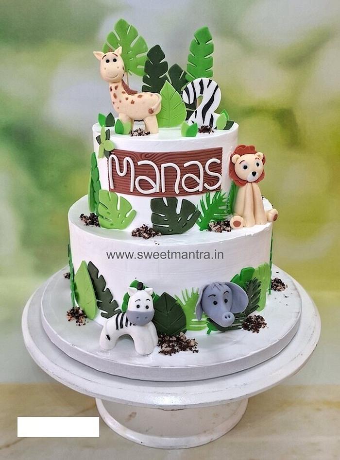 Jungle animals 2 layer cream cake