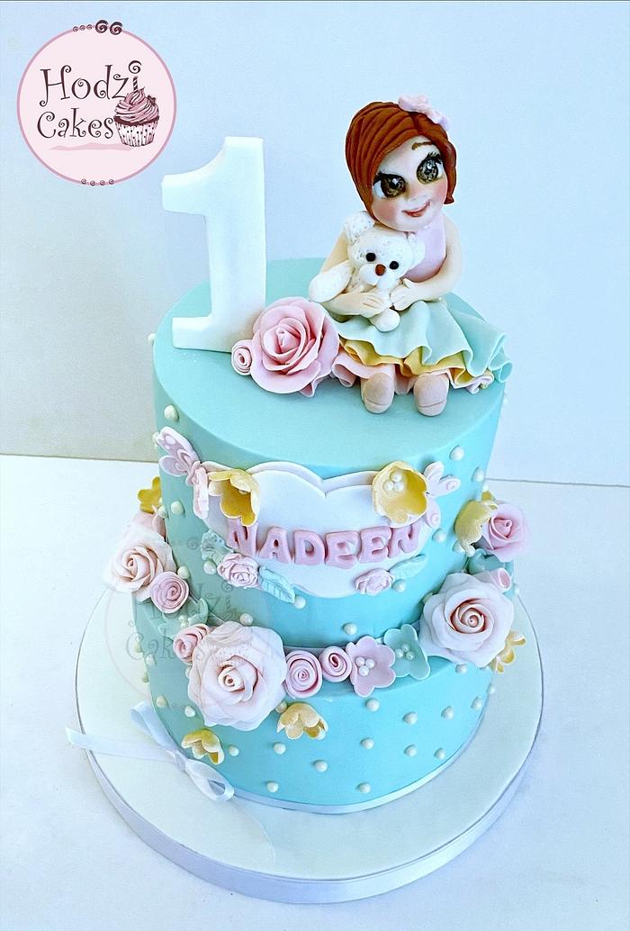 Floral Girl First Birthday Cake