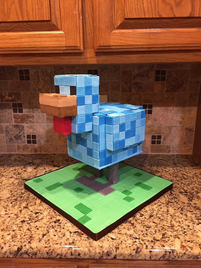 Blue minecraft chicken
