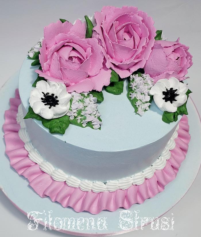 My Birthday whippingcream flower cake