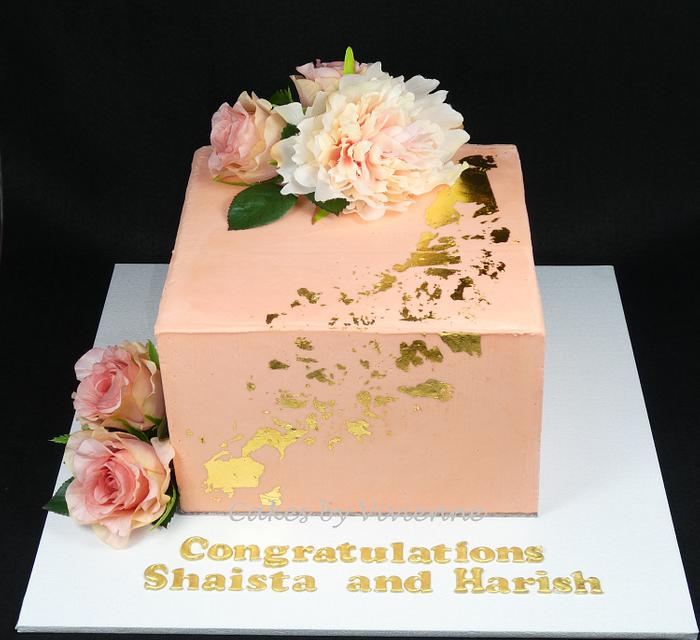 Peach and Gold Engagement Cake