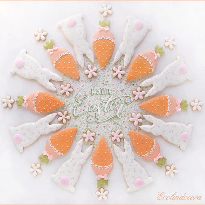 Flowers carrots and bunnies cookies 