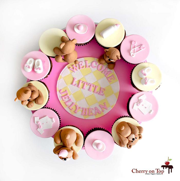 Welcome Little Jellybean - Cupcakes platter 💗👶🧁🐻