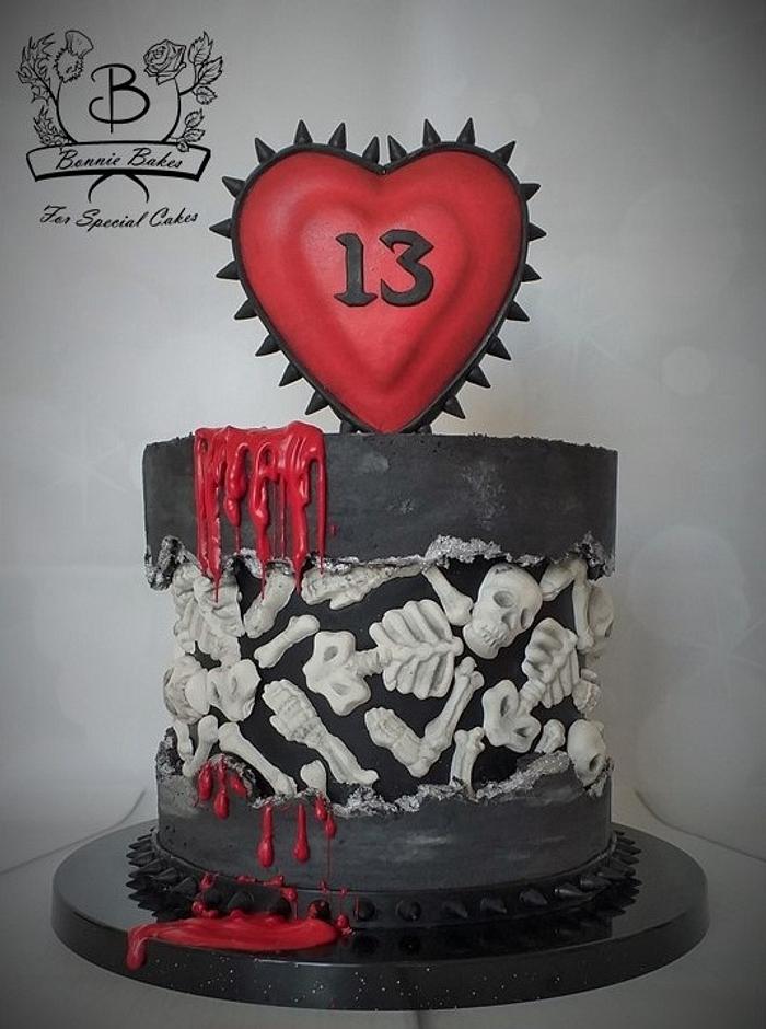 Skeleton fault line birthday cake