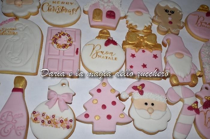 Pink and gold Christmas cookies
