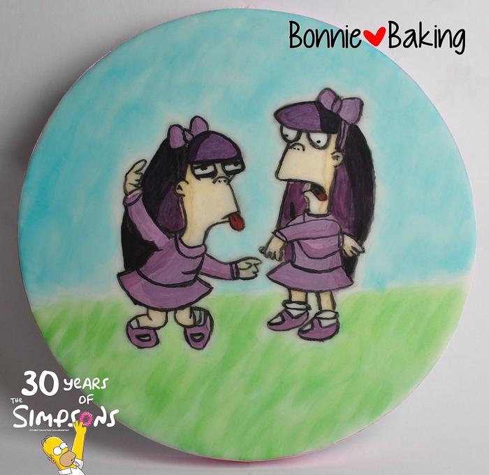 Sherri and Terri painting on fondant - 30 years of The Simpsons - a Cake Collective Collaboration