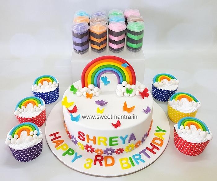 Rainbow theme dessert table for kids birthday - Decorated - CakesDecor