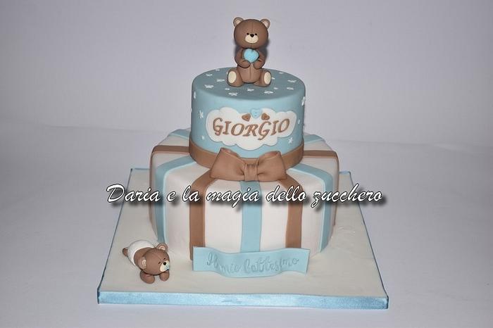 teddy bear baptism cake