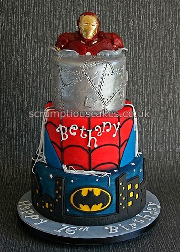 Batman, Spiderman & Iron Man Birthday Cake
