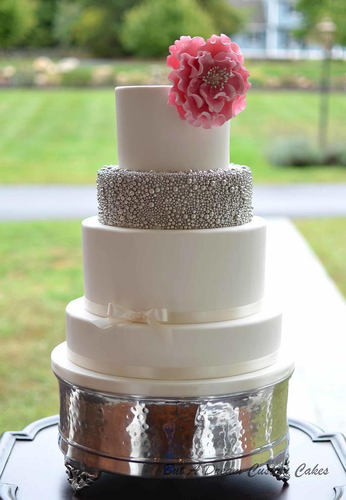 Siver beaded wedding cake