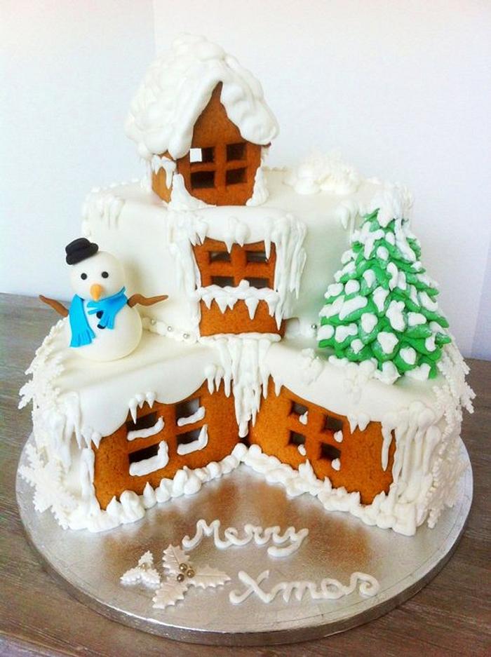 Snowy village cake