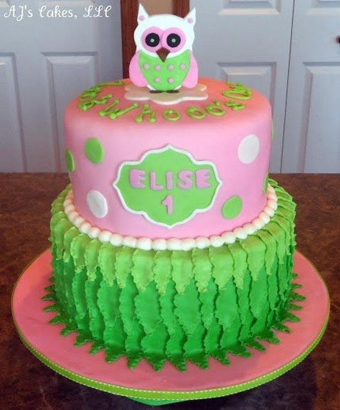 Pink and Green Owl Cake