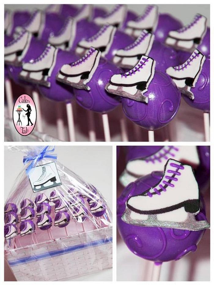 Shiny purple ice skate cake-pops