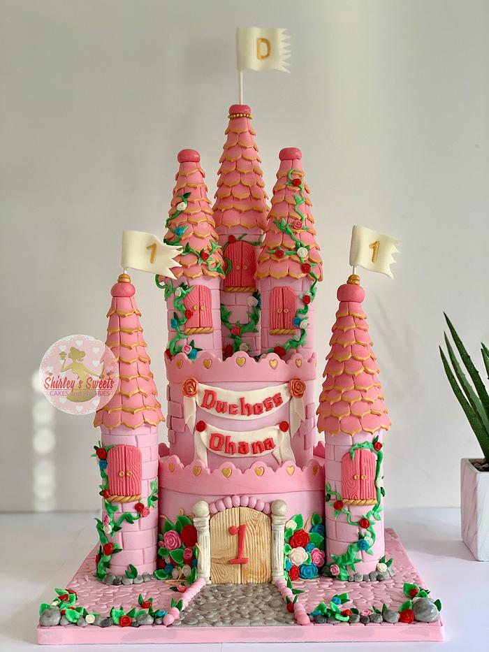 pink castle theme cake