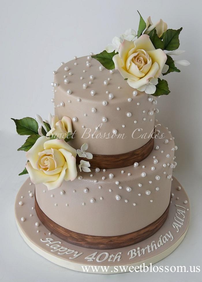 Elegant 40th Birthday cake for a lady.