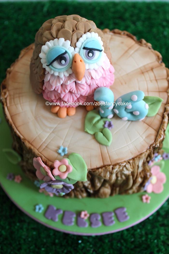 little owl cake and tree bark tutorial