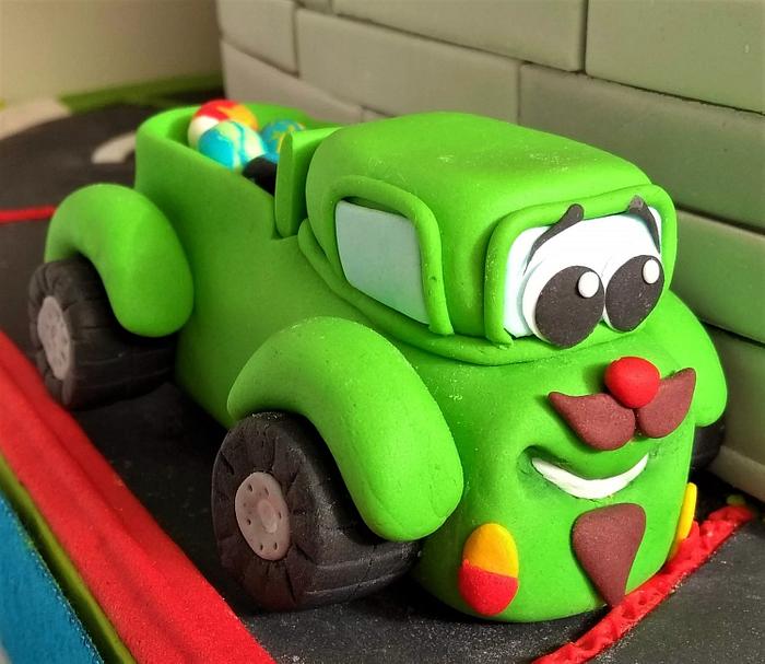 Green truck cake topper.